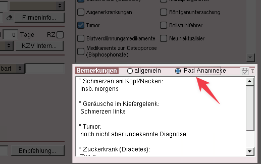 iPad Anamnese Kommentare