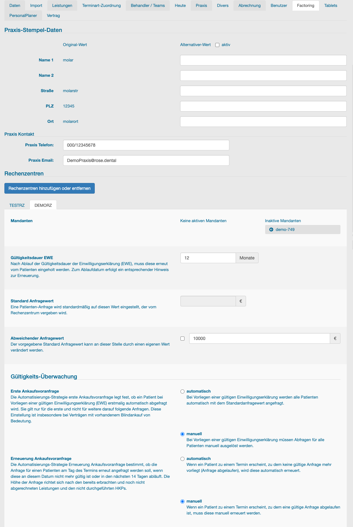 Einstellungen - Factoring