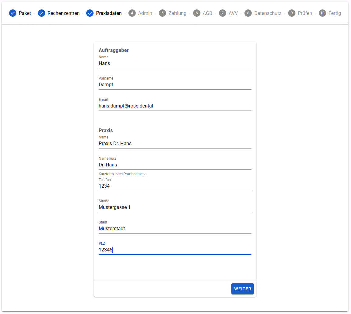 Registrierung: Praxisdaten