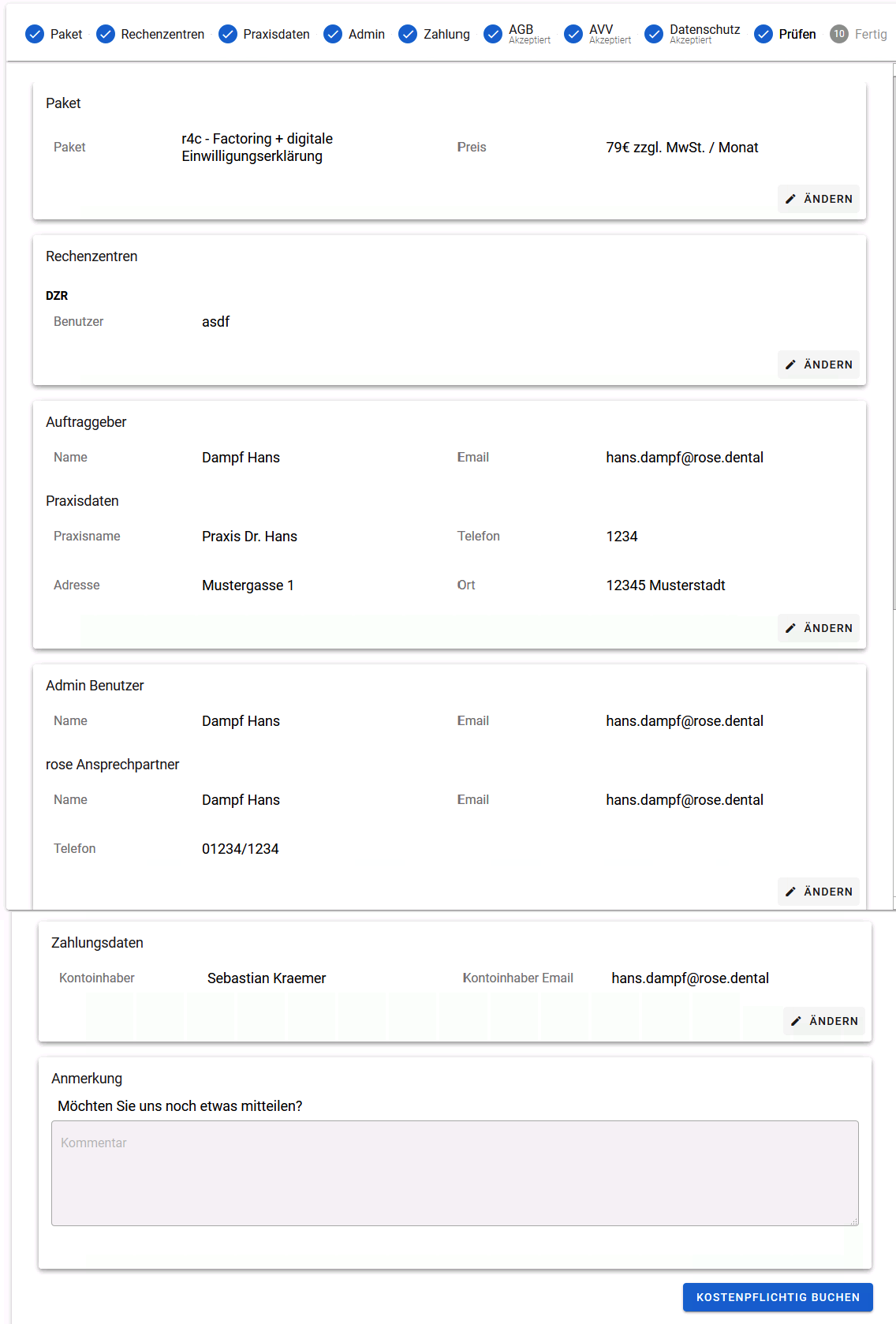 Registrierung: Prüfen